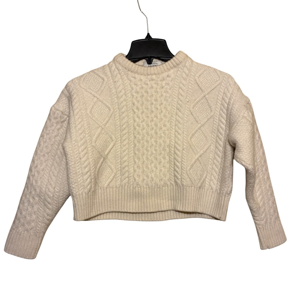 Aritzia Heritage Knit Merino Wool Crew Hi-hip Sweater, seaside cream, size M